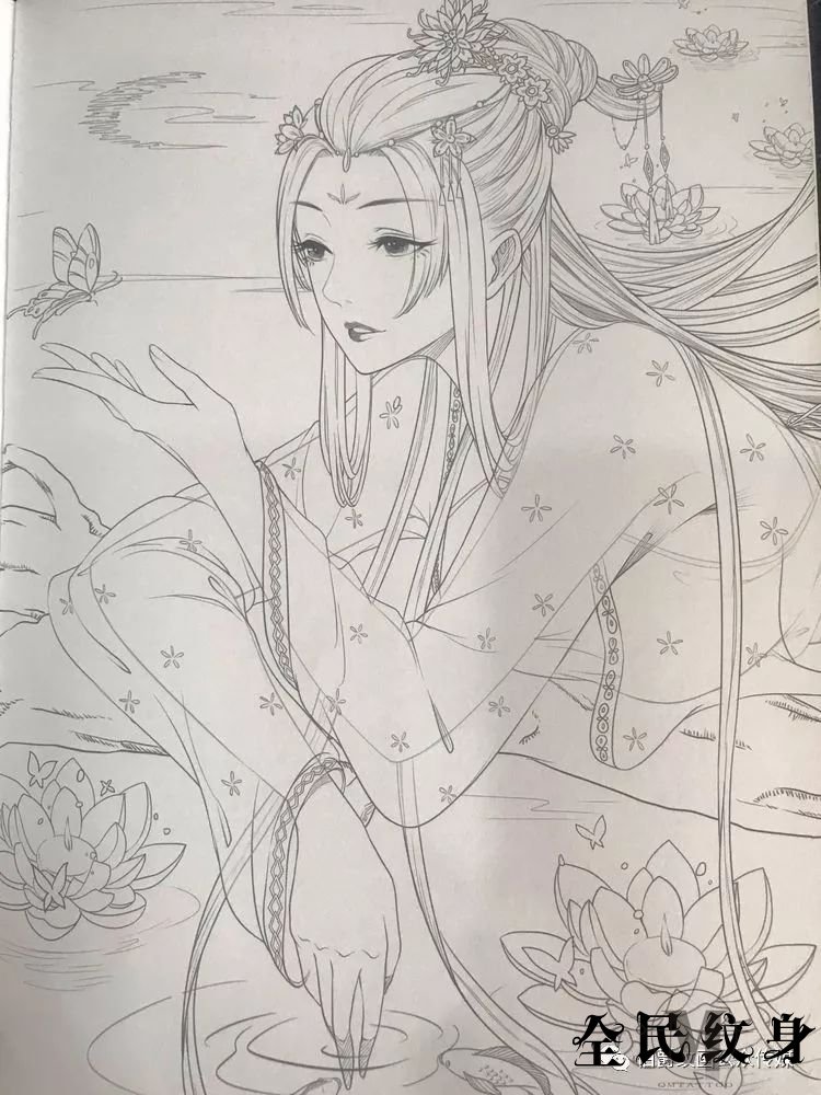 唯美古风人物美女纹身线描图集