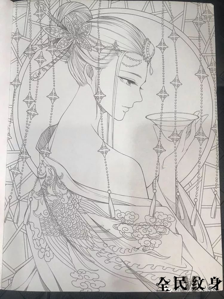 唯美古风人物美女纹身线描图集