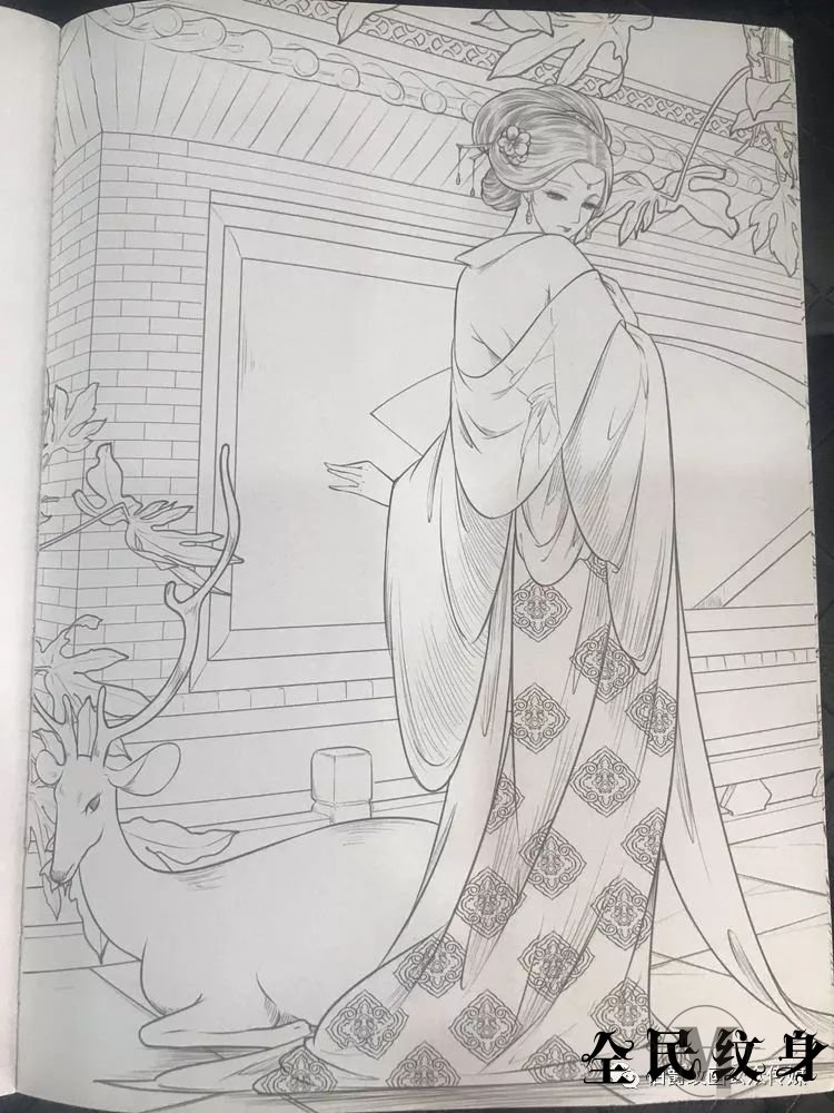 唯美古风人物美女纹身线描图集