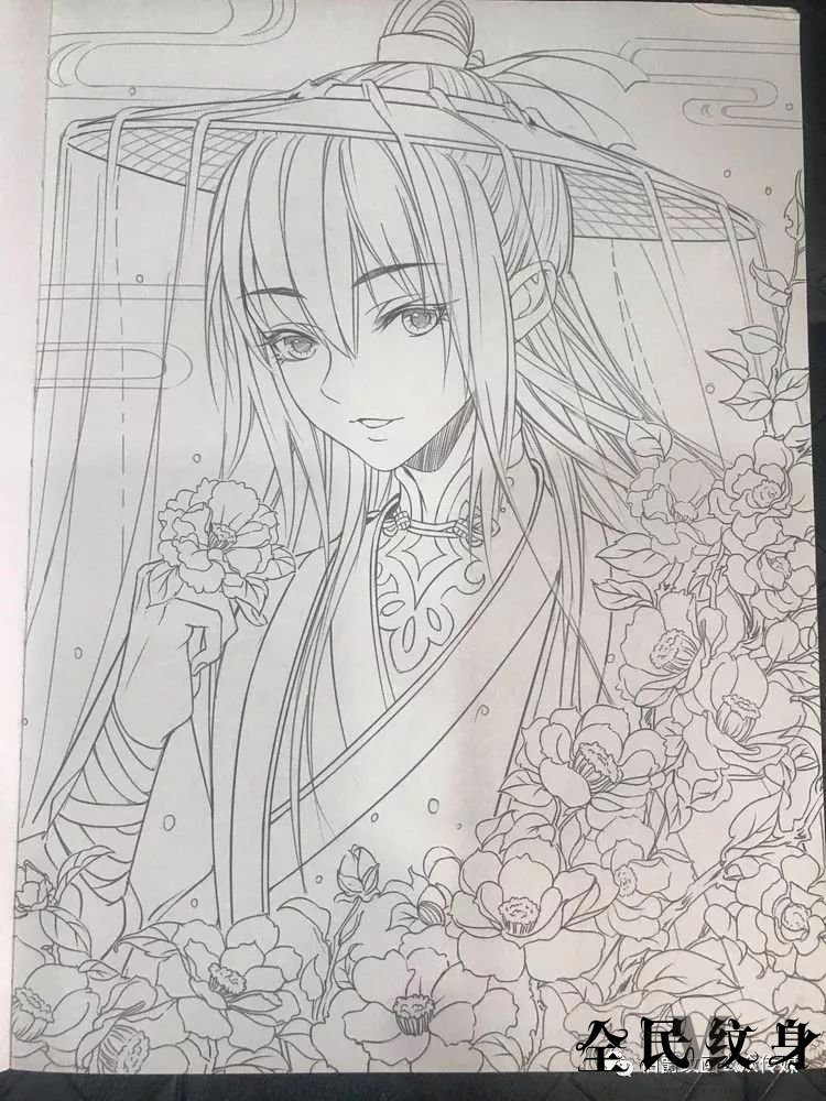 唯美古风人物美女纹身线描图集