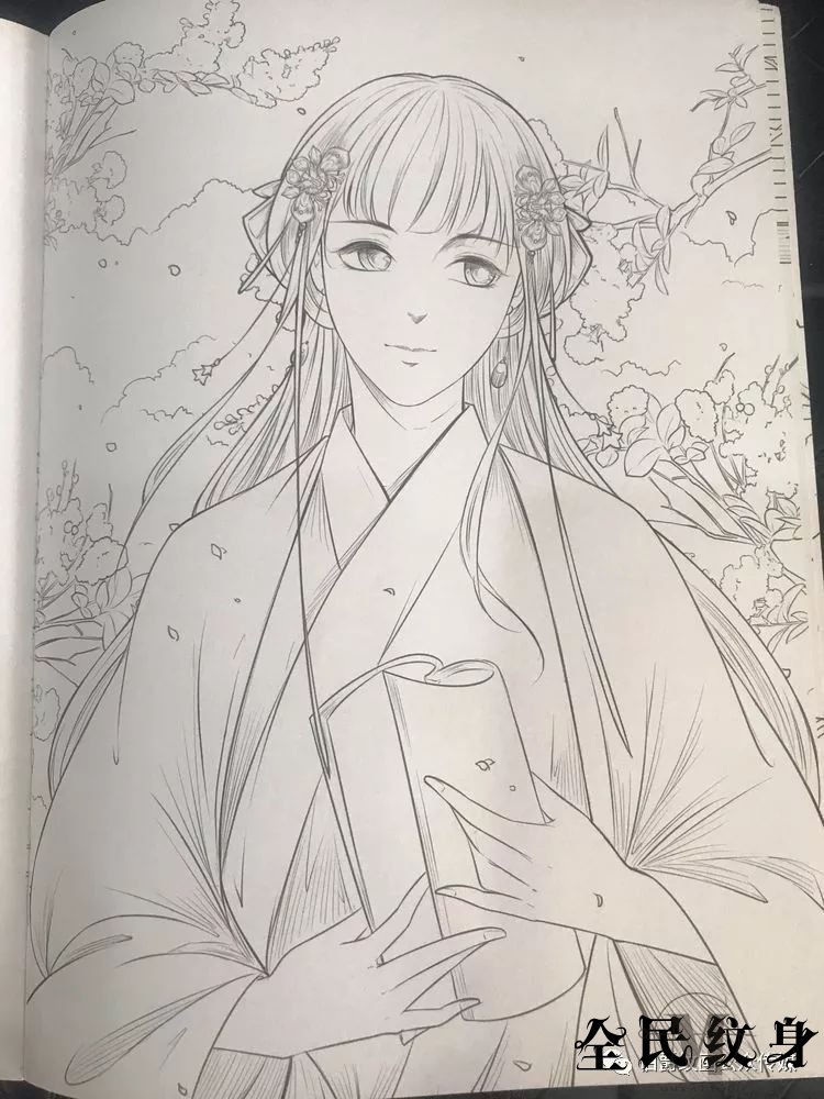 唯美古风人物美女纹身线描图集