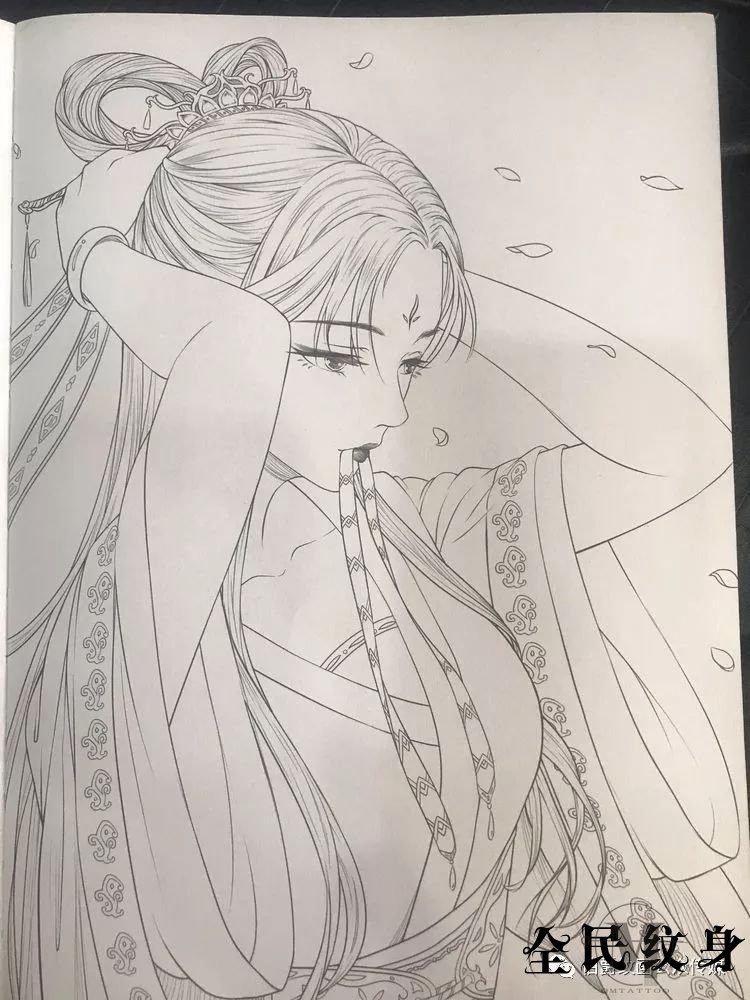 唯美古风人物美女纹身线描图集