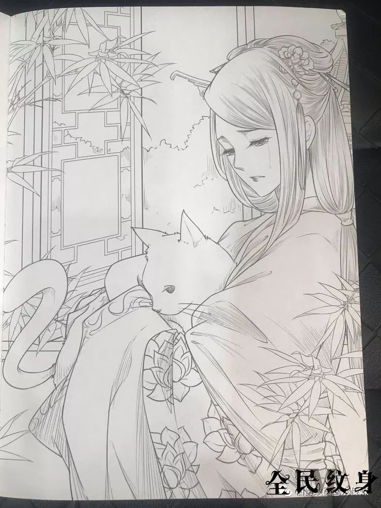 唯美古风人物美女纹身线描图集