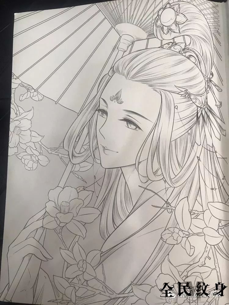 唯美古风人物美女纹身线描图集