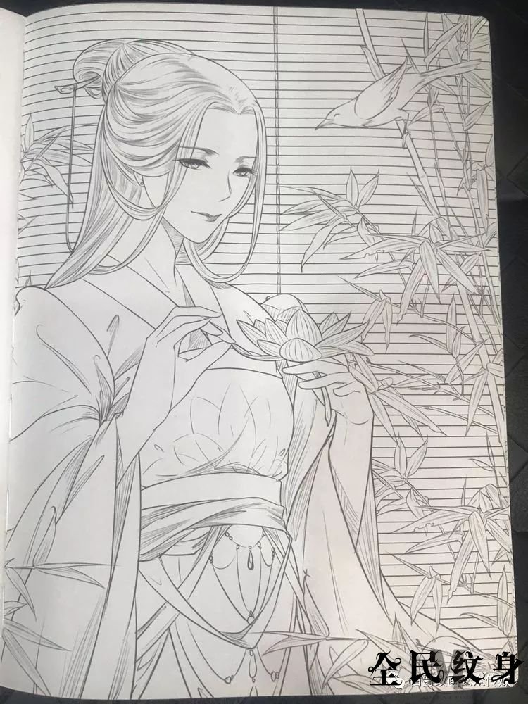 唯美古风人物美女纹身线描图集