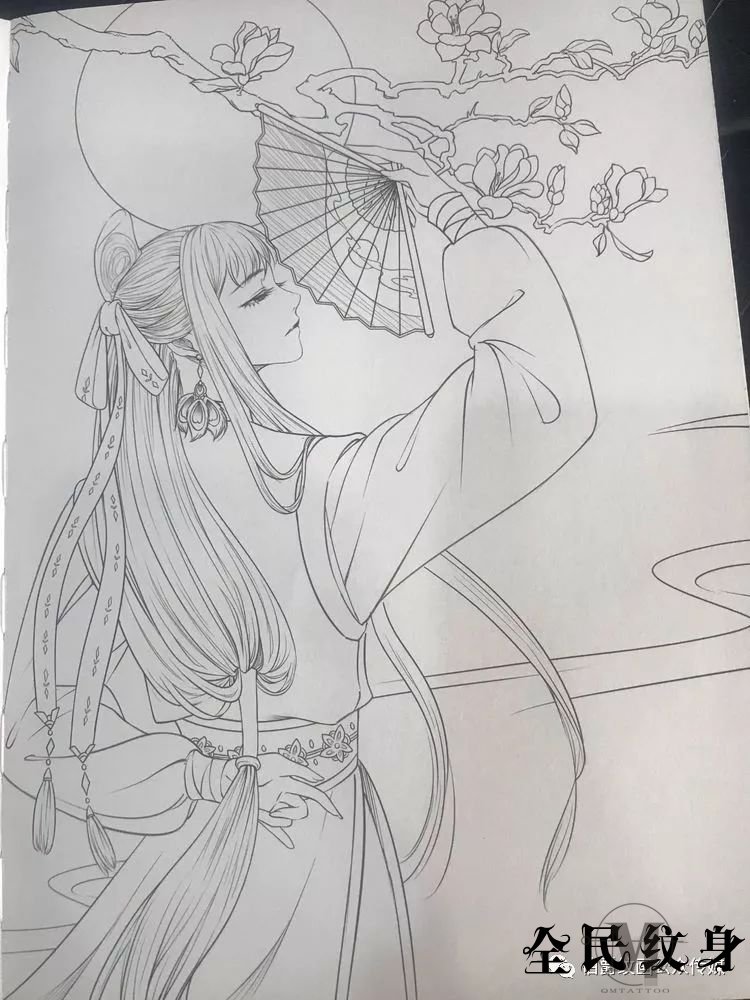 唯美古风人物美女纹身线描图集