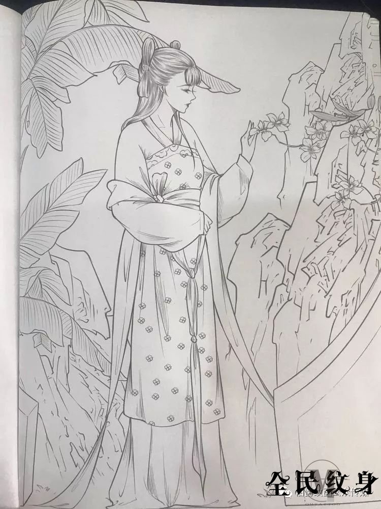 唯美古风人物美女纹身线描图集